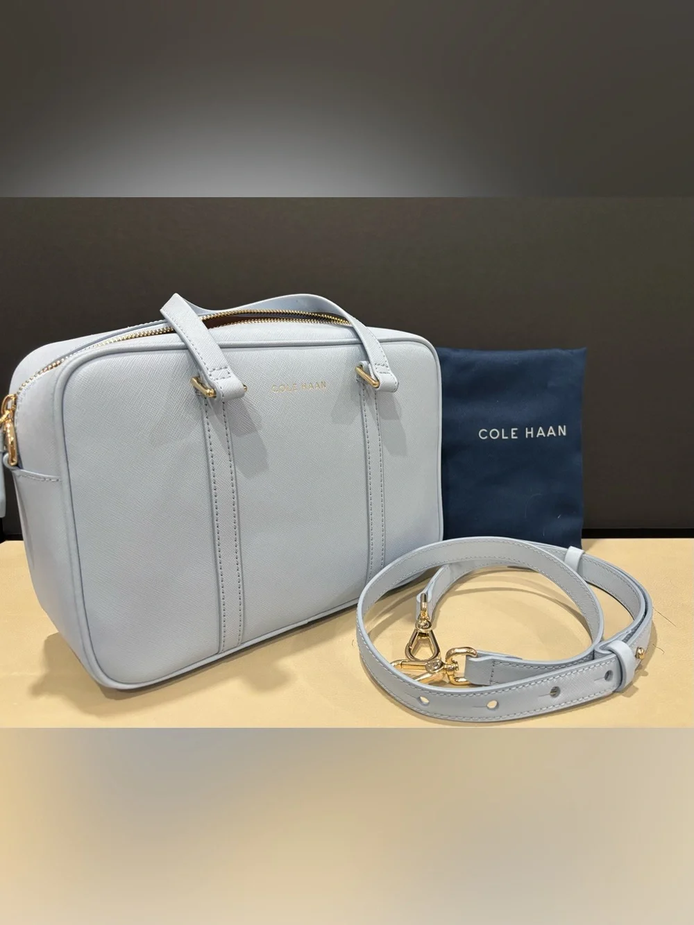 Cole Haan Handbag Blue Top Handle Leather Satchel Crossbody Wedding Bride Travel
